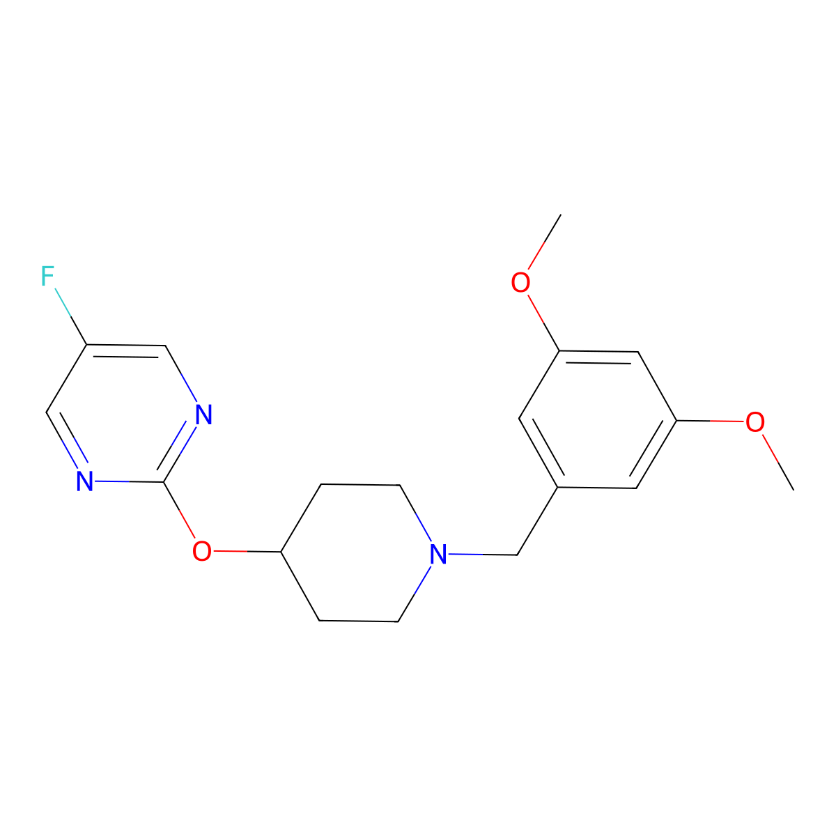 2-({1-[(3,5-Dimethoxyphenyl)methyl]piperidin-4-yl}oxy)-5-fluoropyrimidine molecular structure, CAS 2380087-00-1