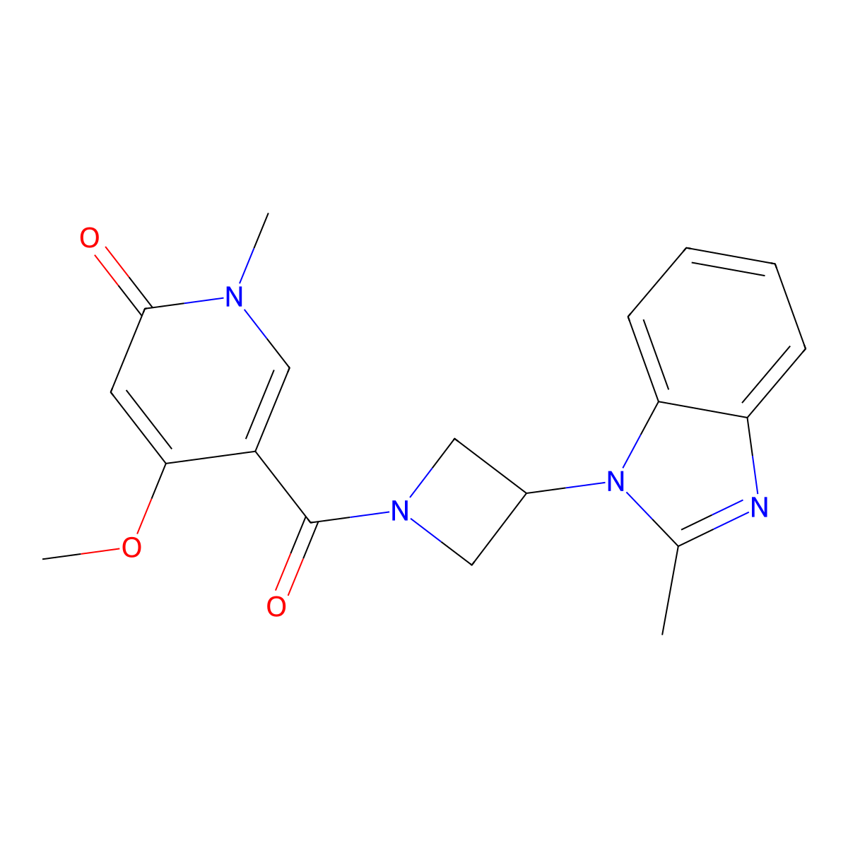 4-methoxy-1-methyl-5-[3-(2-methyl-1H-1,3-benzodiazol-1-yl)azetidine-1-carbonyl]-1,2-dihydropyridin-2-one molecular structure, CAS 2380087-09-0
