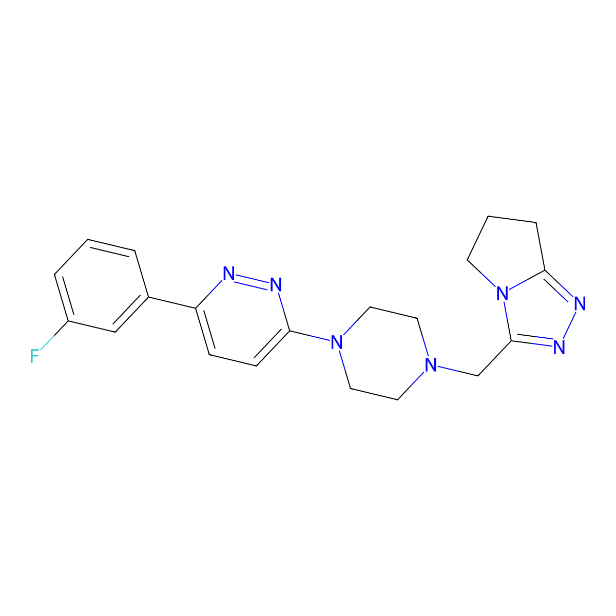 3-(3-fluorophenyl)-6-[4-({5H,6H,7H-pyrrolo[2,1-c][1,2,4]triazol-3-yl}methyl)piperazin-1-yl]pyridazine molecular structure, CAS 2380087-10-3