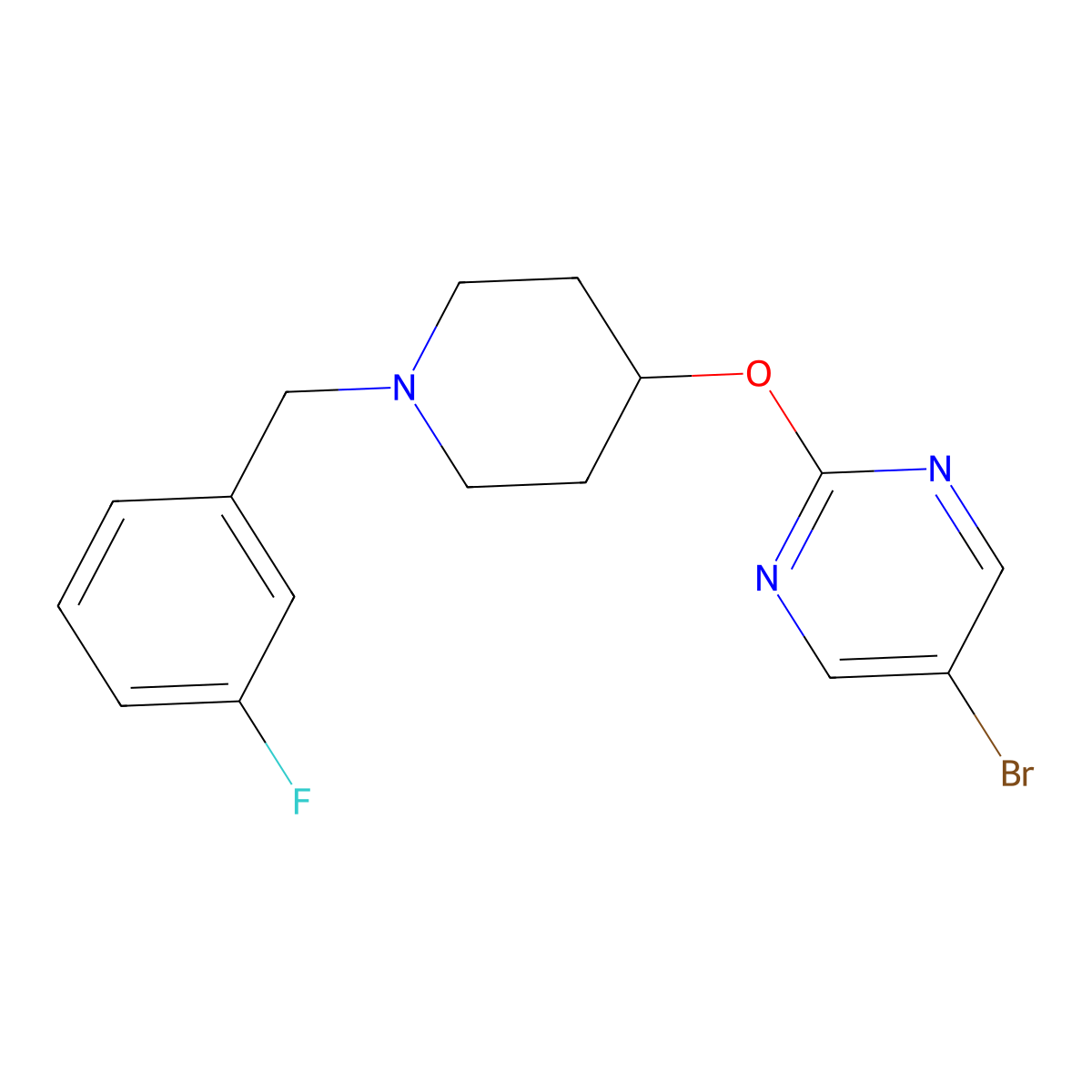 5-Bromo-2-({1-[(3-fluorophenyl)methyl]piperidin-4-yl}oxy)pyrimidine molecular structure, CAS 2380087-13-6