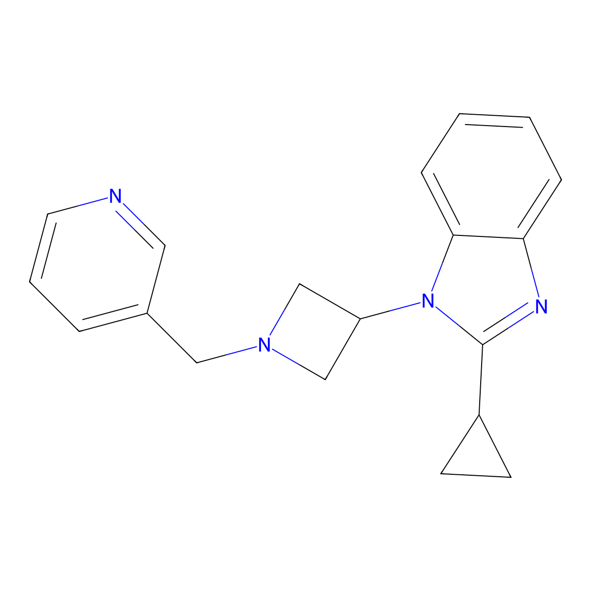 2-cyclopropyl-1-{1-[(pyridin-3-yl)methyl]azetidin-3-yl}-1H-1,3-benzodiazole molecular structure, CAS 2380087-17-0