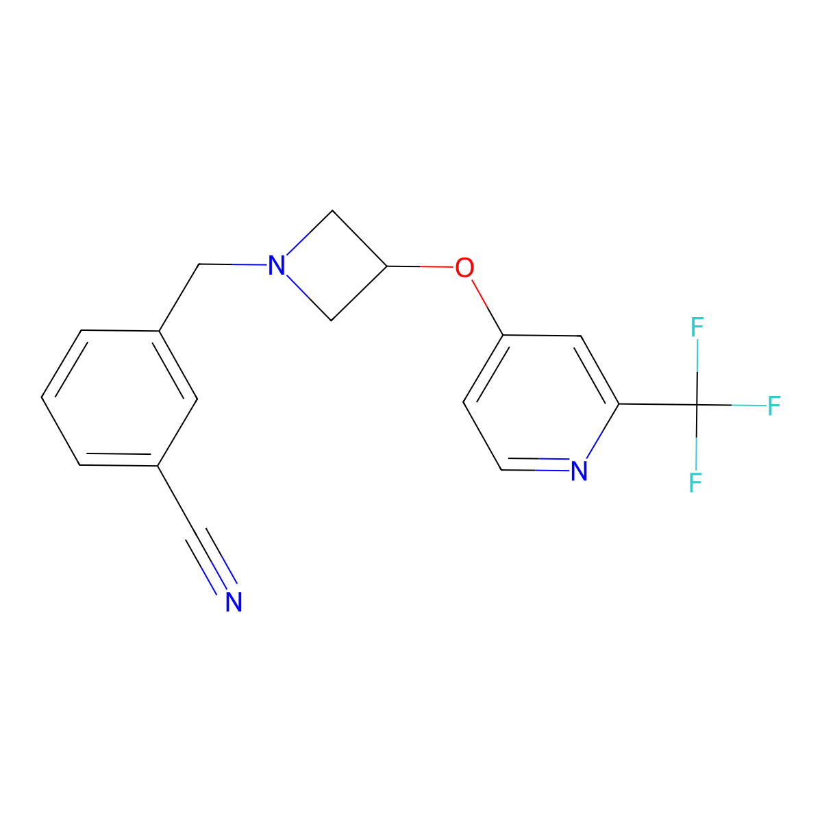 3-[(3-{[2-(Trifluoromethyl)pyridin-4-yl]oxy}azetidin-1-yl)methyl]benzonitrile molecular structure, CAS 2380087-23-8