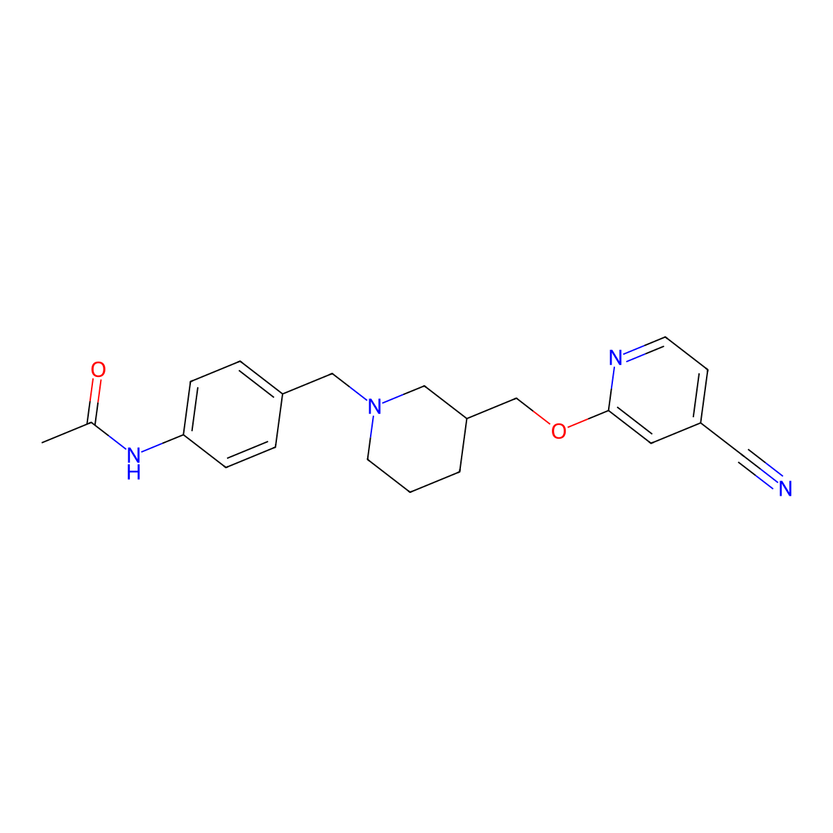 N-{4-[(3-{[(4-cyanopyridin-2-yl)oxy]methyl}piperidin-1-yl)methyl]phenyl}acetamide molecular structure, CAS 2380087-30-7