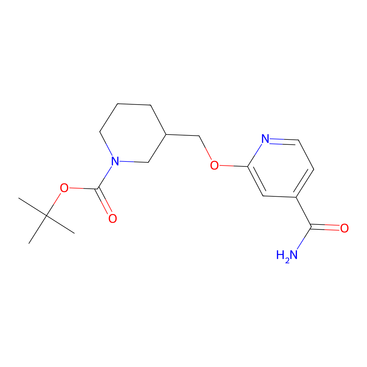 Tert-butyl 3-{[(4-carbamoylpyridin-2-yl)oxy]methyl}piperidine-1-carboxylate molecular structure, CAS 2380087-35-2