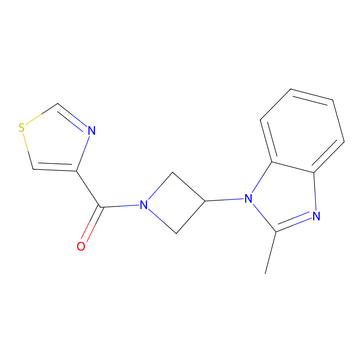 2-methyl-1-[1-(1,3-thiazole-4-carbonyl)azetidin-3-yl]-1H-1,3-benzodiazole molecular structure, CAS 2380087-37-4