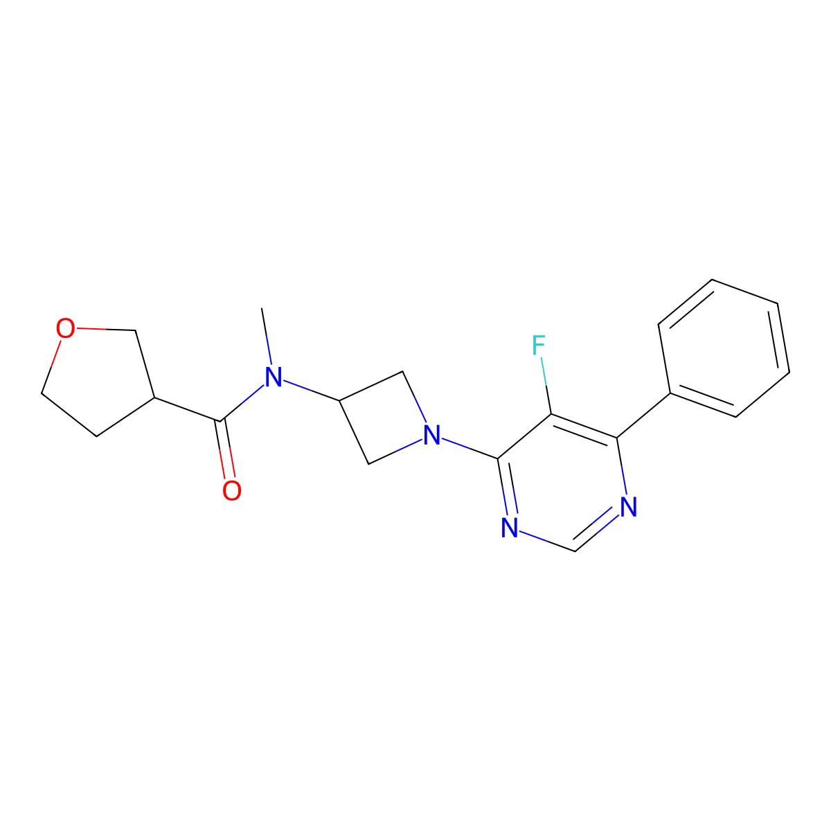 N-[1-(5-Fluoro-6-phenylpyrimidin-4-yl)azetidin-3-yl]-N-methyloxolane-3-carboxamide molecular structure, CAS 2380087-38-5