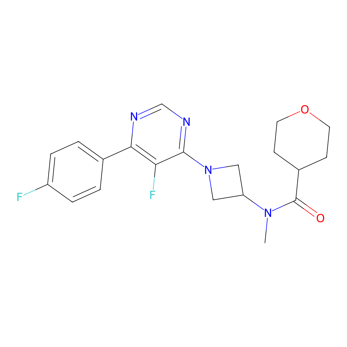 N-{1-[5-fluoro-6-(4-fluorophenyl)pyrimidin-4-yl]azetidin-3-yl}-N-methyloxane-4-carboxamide molecular structure, CAS 2380087-43-2