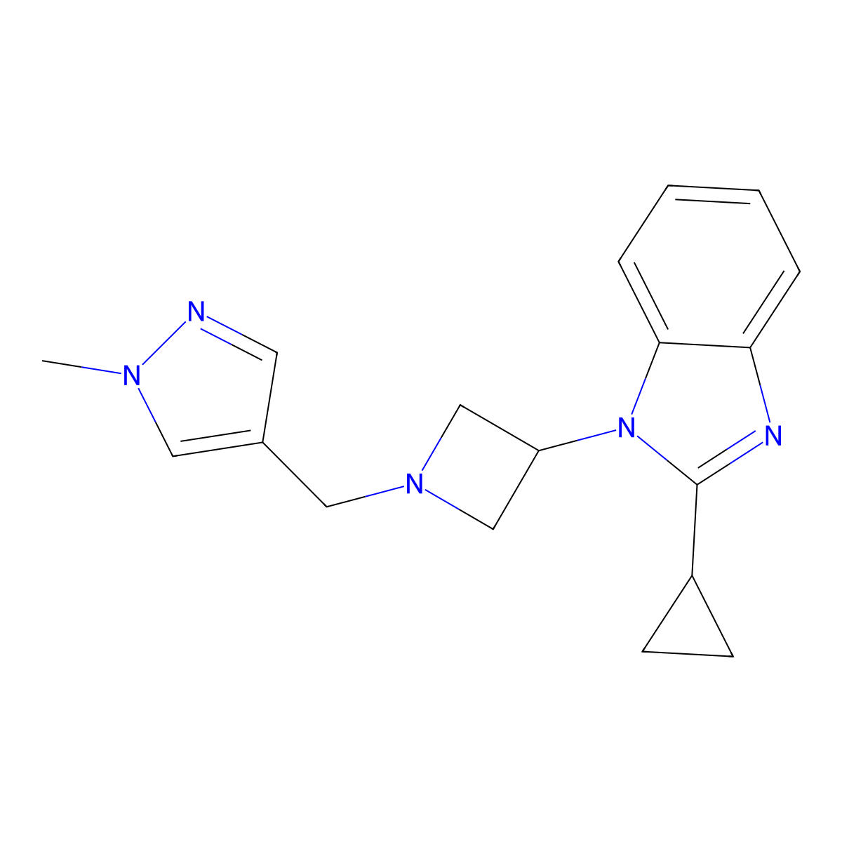 2-cyclopropyl-1-{1-[(1-methyl-1H-pyrazol-4-yl)methyl]azetidin-3-yl}-1H-1,3-benzodiazole molecular structure, CAS 2380087-45-4