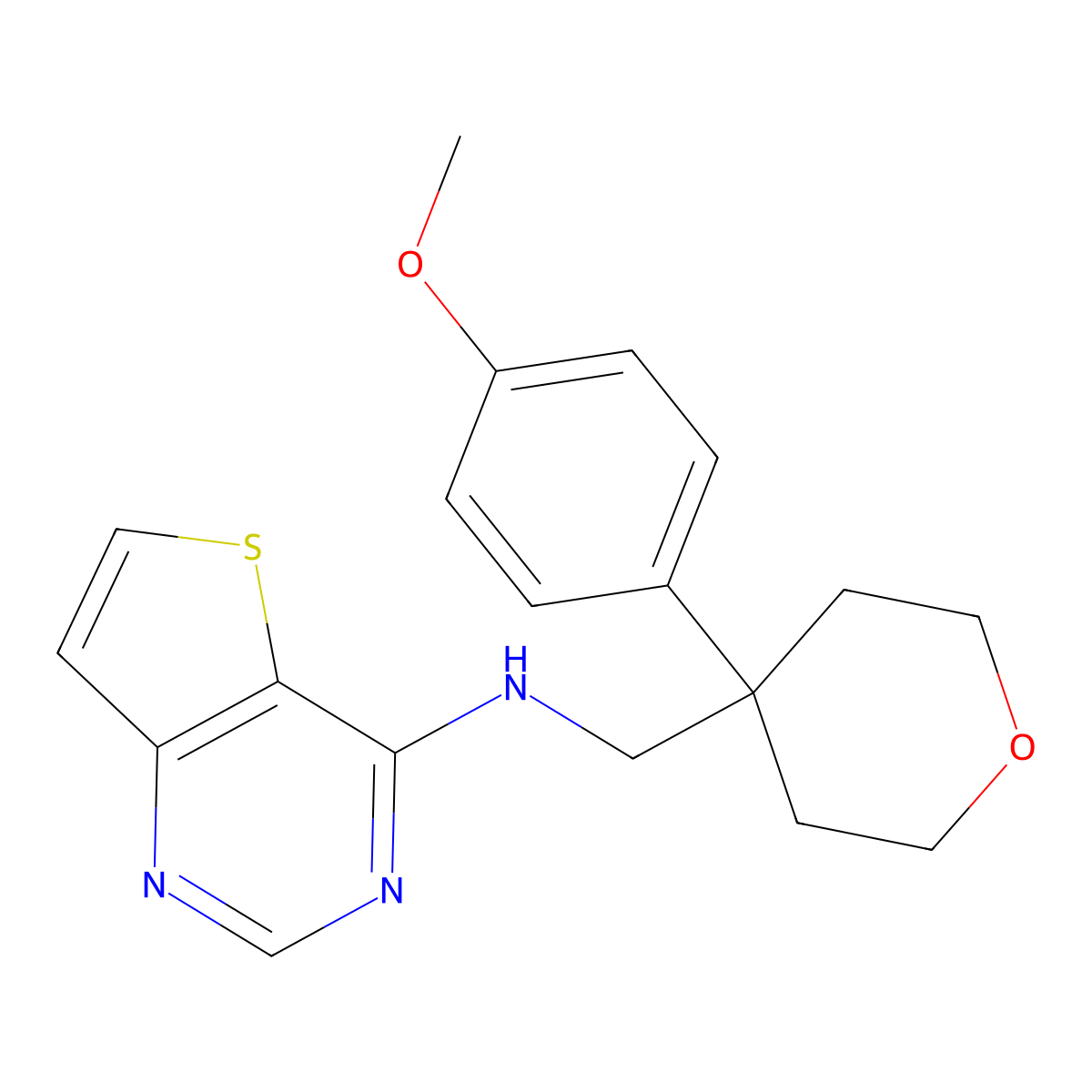N-{[4-(4-methoxyphenyl)oxan-4-yl]methyl}thieno[3,2-d]pyrimidin-4-amine molecular structure, CAS 2380087-49-8