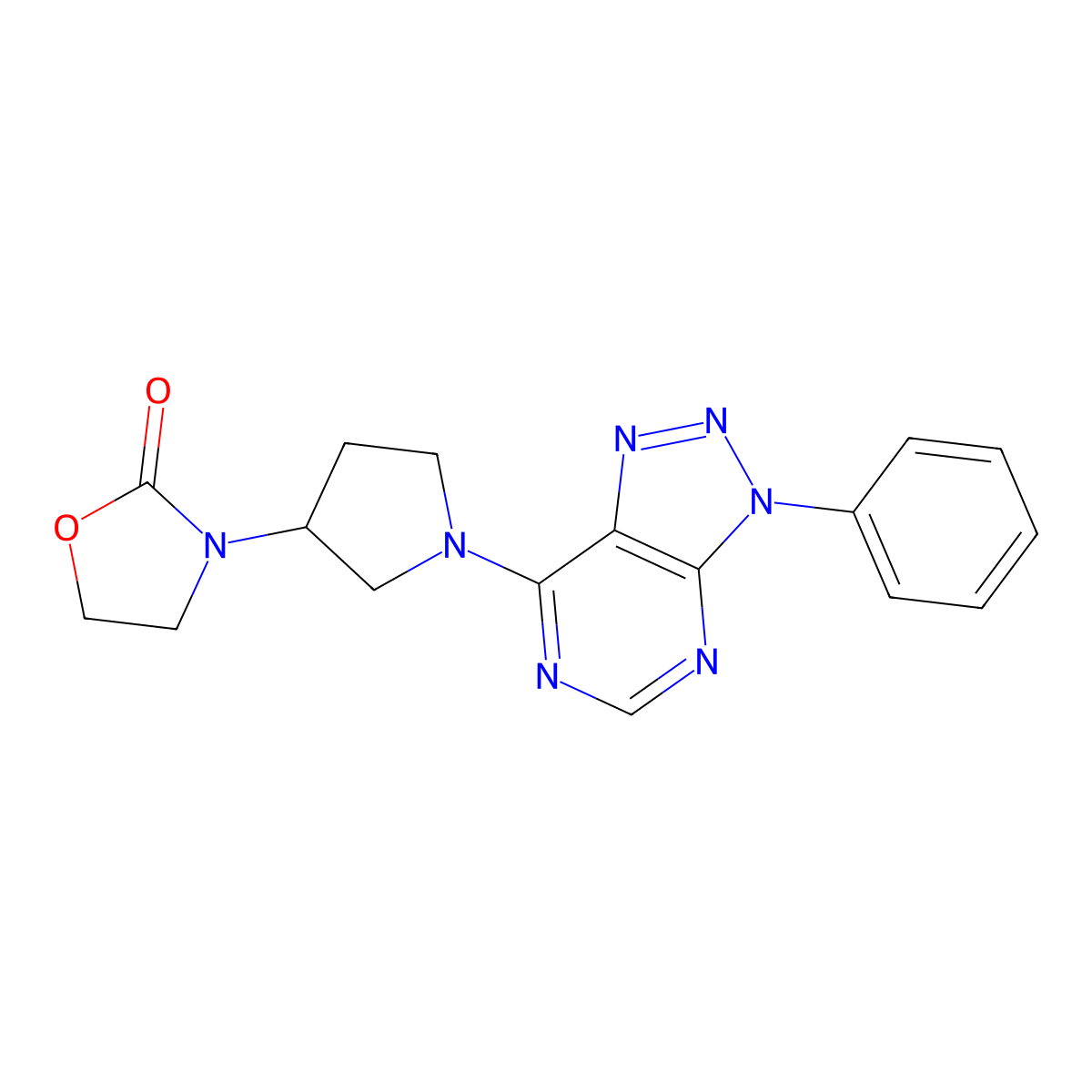 3-(1-{3-phenyl-3H-[1,2,3]triazolo[4,5-d]pyrimidin-7-yl}pyrrolidin-3-yl)-1,3-oxazolidin-2-one molecular structure, CAS 2380087-56-7