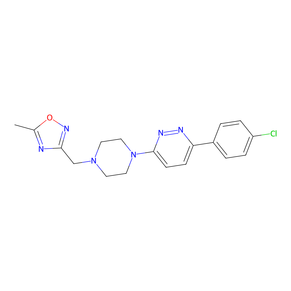 3-(4-Chlorophenyl)-6-{4-[(5-methyl-1,2,4-oxadiazol-3-yl)methyl]piperazin-1-yl}pyridazine molecular structure, CAS 2380087-57-8