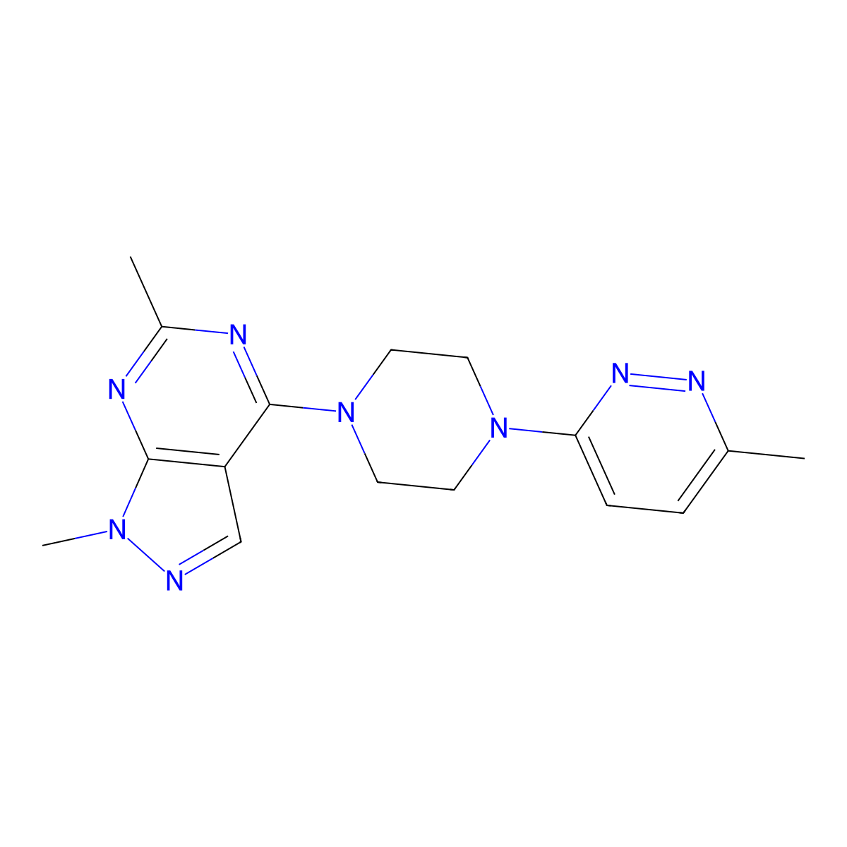 3-(4-{1,6-dimethyl-1H-pyrazolo[3,4-d]pyrimidin-4-yl}piperazin-1-yl)-6-methylpyridazine molecular structure, CAS 2380087-68-1