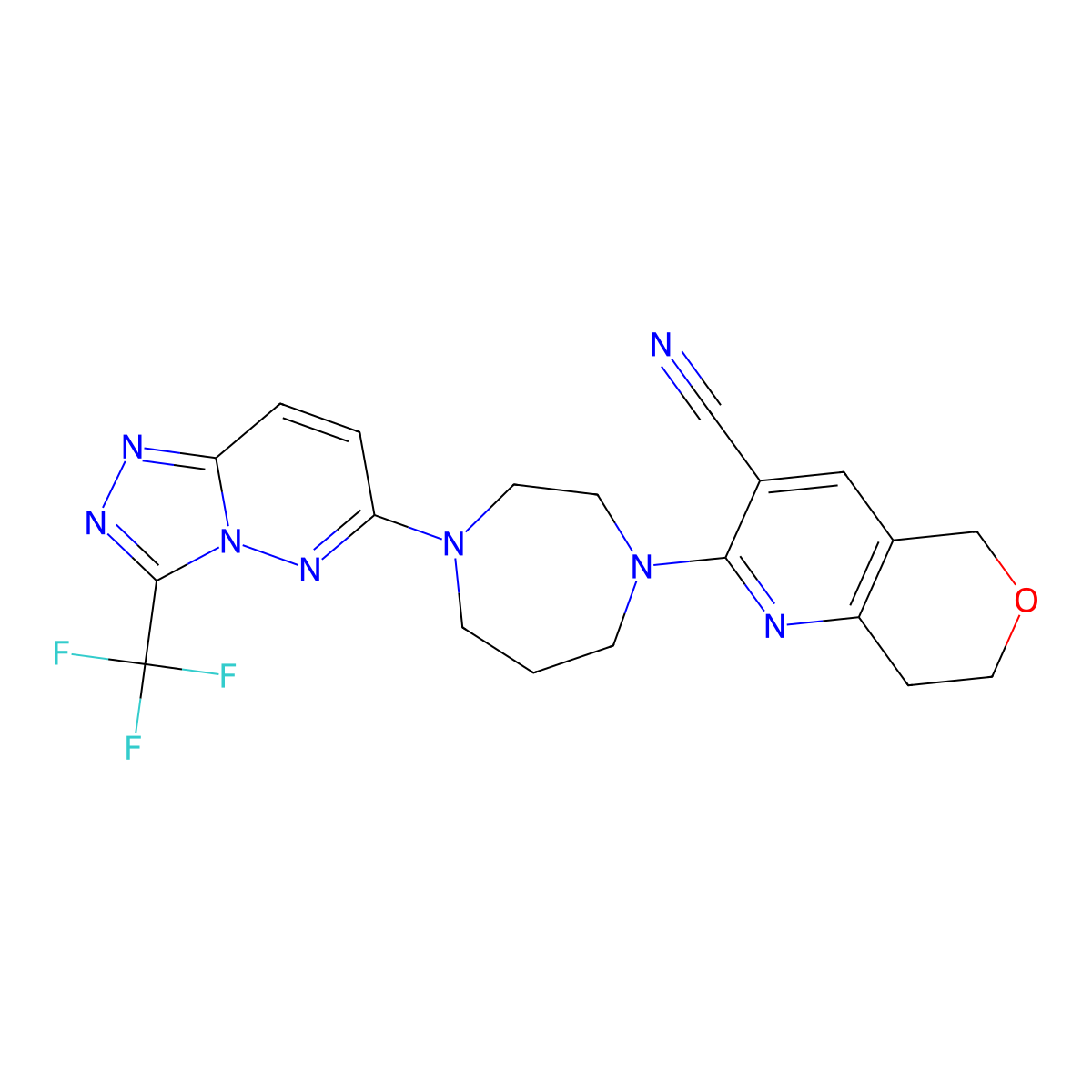 2-{4-[3-(Trifluoromethyl)-[1,2,4]triazolo[4,3-b]pyridazin-6-yl]-1,4-diazepan-1-yl}-5h,7h,8h-pyrano[4,3-b]pyridine-3-carbonitrile molecular structure, CAS 2380087-89-6