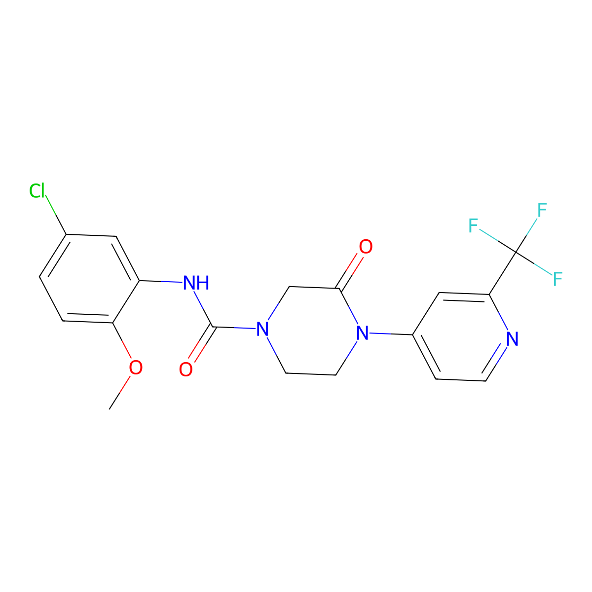 N-(5-Chloro-2-methoxyphenyl)-3-oxo-4-[2-(trifluoromethyl)pyridin-4-yl]piperazine-1-carboxamide molecular structure, CAS 2380087-97-6