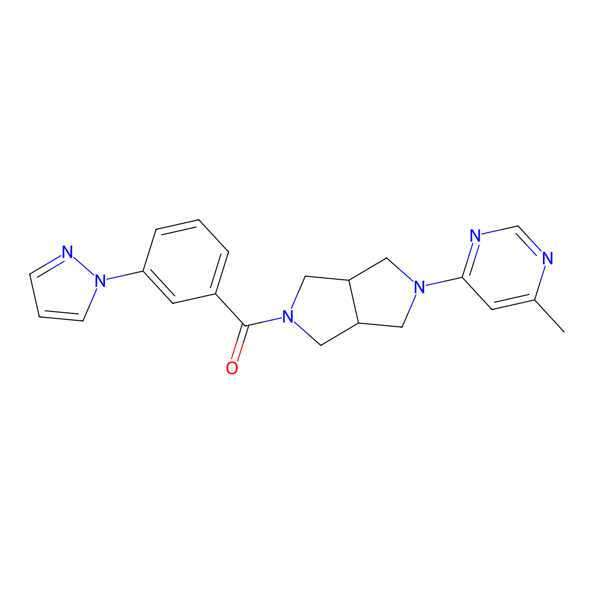 4-methyl-6-{5-[3-(1H-pyrazol-1-yl)benzoyl]-octahydropyrrolo[3,4-c]pyrrol-2-yl}pyrimidine molecular structure, CAS 2380088-07-1