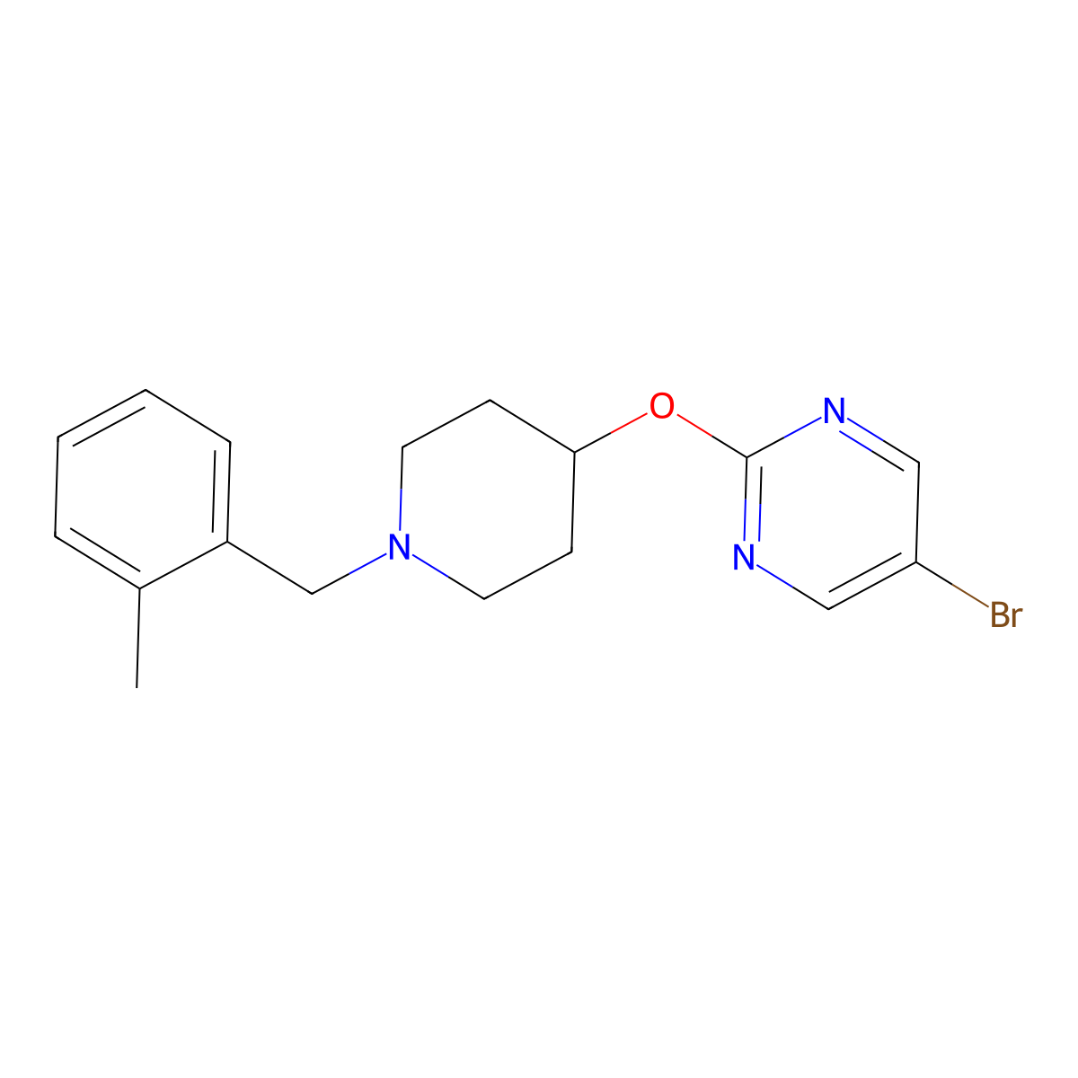 5-Bromo-2-({1-[(2-methylphenyl)methyl]piperidin-4-yl}oxy)pyrimidine molecular structure, CAS 2380088-08-2
