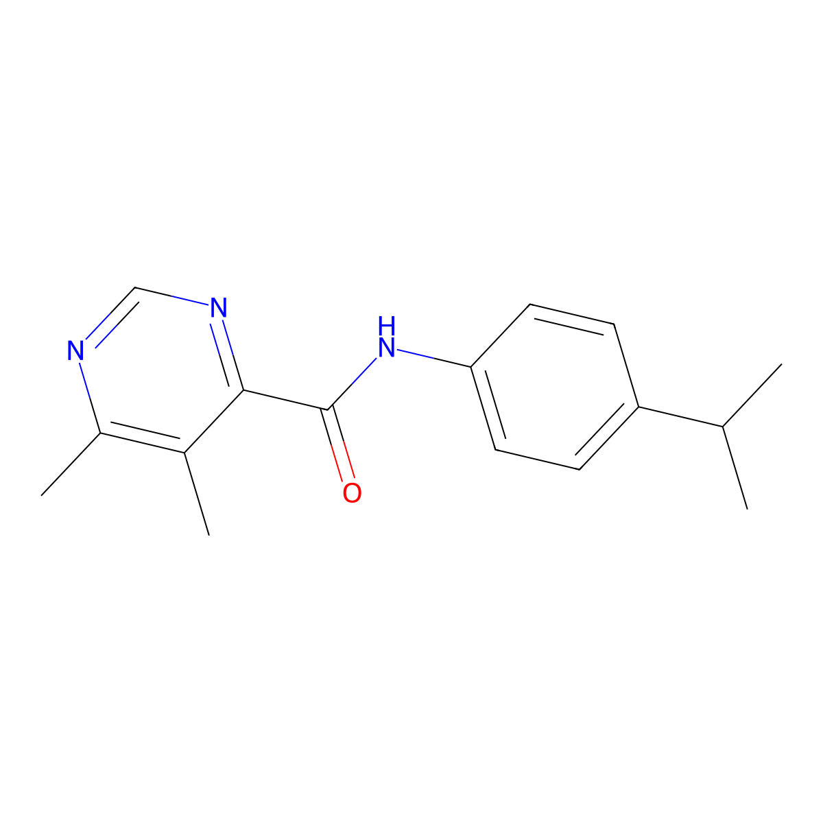5,6-dimethyl-N-[4-(propan-2-yl)phenyl]pyrimidine-4-carboxamide molecular structure, CAS 2380088-11-7