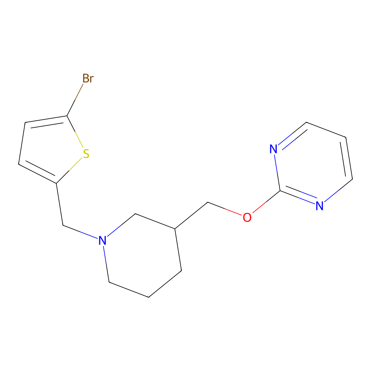 2-({1-[(5-Bromothiophen-2-yl)methyl]piperidin-3-yl}methoxy)pyrimidine molecular structure, CAS 2380088-27-5