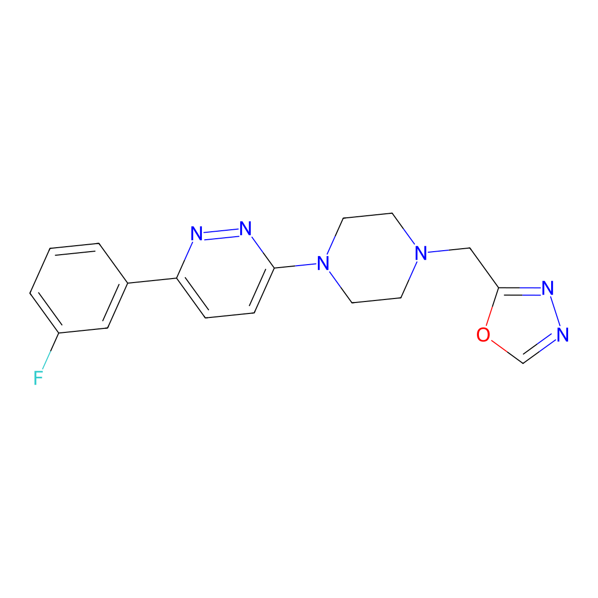 3-(3-Fluorophenyl)-6-{4-[(1,3,4-oxadiazol-2-yl)methyl]piperazin-1-yl}pyridazine molecular structure, CAS 2380088-28-6