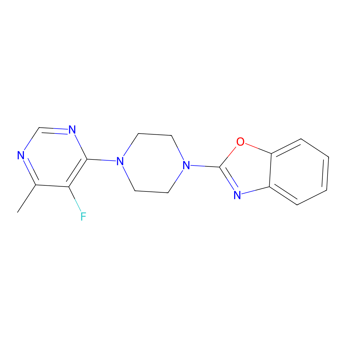 2-[4-(5-Fluoro-6-methylpyrimidin-4-yl)piperazin-1-yl]-1,3-benzoxazole molecular structure, CAS 2380088-30-0