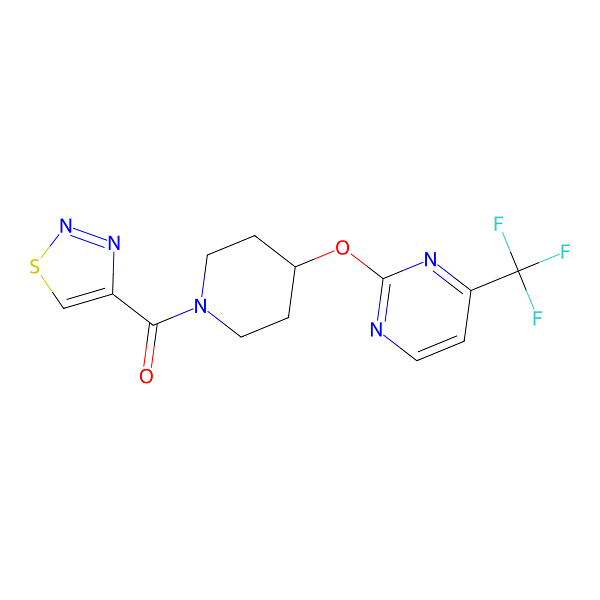 2-{[1-(1,2,3-Thiadiazole-4-carbonyl)piperidin-4-yl]oxy}-4-(trifluoromethyl)pyrimidine molecular structure, CAS 2380088-36-6
