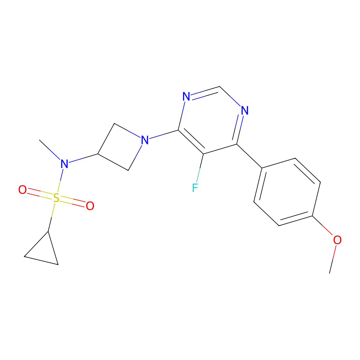 N-{1-[5-fluoro-6-(4-methoxyphenyl)pyrimidin-4-yl]azetidin-3-yl}-N-methylcyclopropanesulfonamide molecular structure, CAS 2380088-39-9