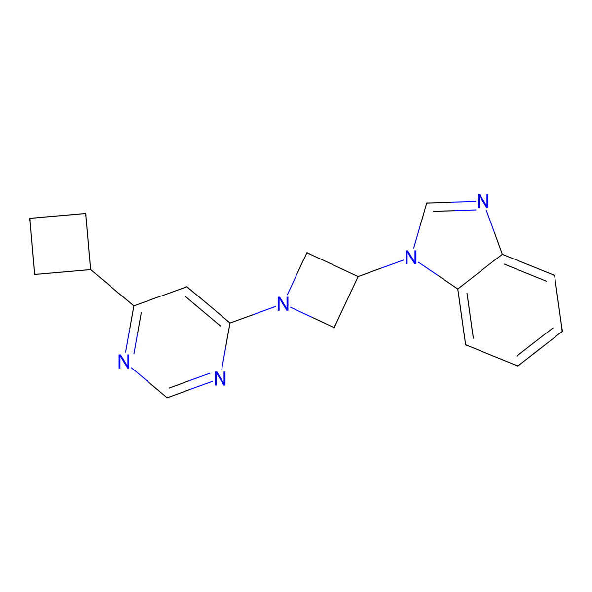 1-[1-(6-cyclobutylpyrimidin-4-yl)azetidin-3-yl]-1H-1,3-benzodiazole molecular structure, CAS 2380088-41-3