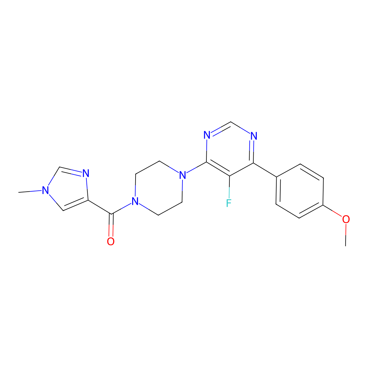 5-fluoro-4-(4-methoxyphenyl)-6-[4-(1-methyl-1H-imidazole-4-carbonyl)piperazin-1-yl]pyrimidine molecular structure, CAS 2380088-43-5