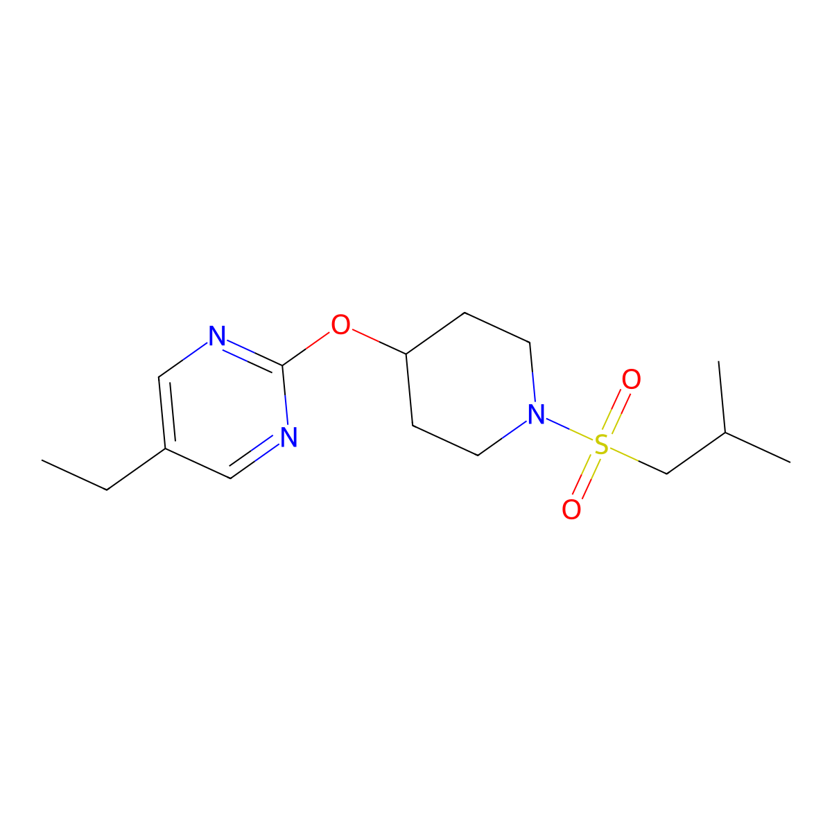 5-Ethyl-2-{[1-(2-methylpropanesulfonyl)piperidin-4-yl]oxy}pyrimidine molecular structure, CAS 2380088-47-9