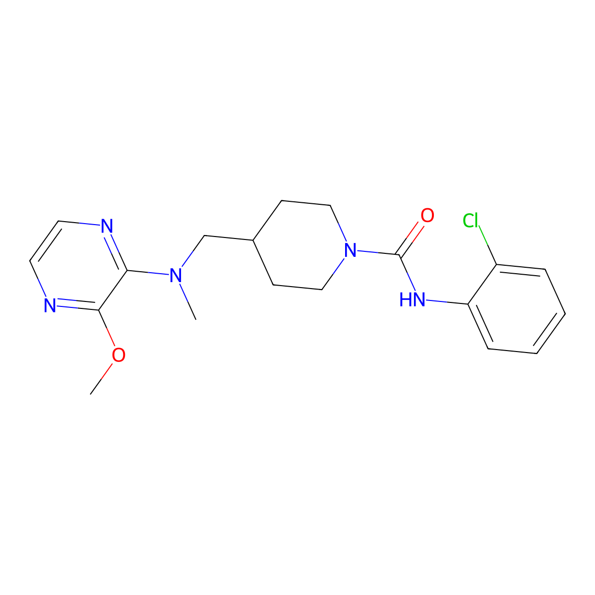 N-(2-chlorophenyl)-4-{[(3-methoxypyrazin-2-yl)(methyl)amino]methyl}piperidine-1-carboxamide molecular structure, CAS 2380088-52-6