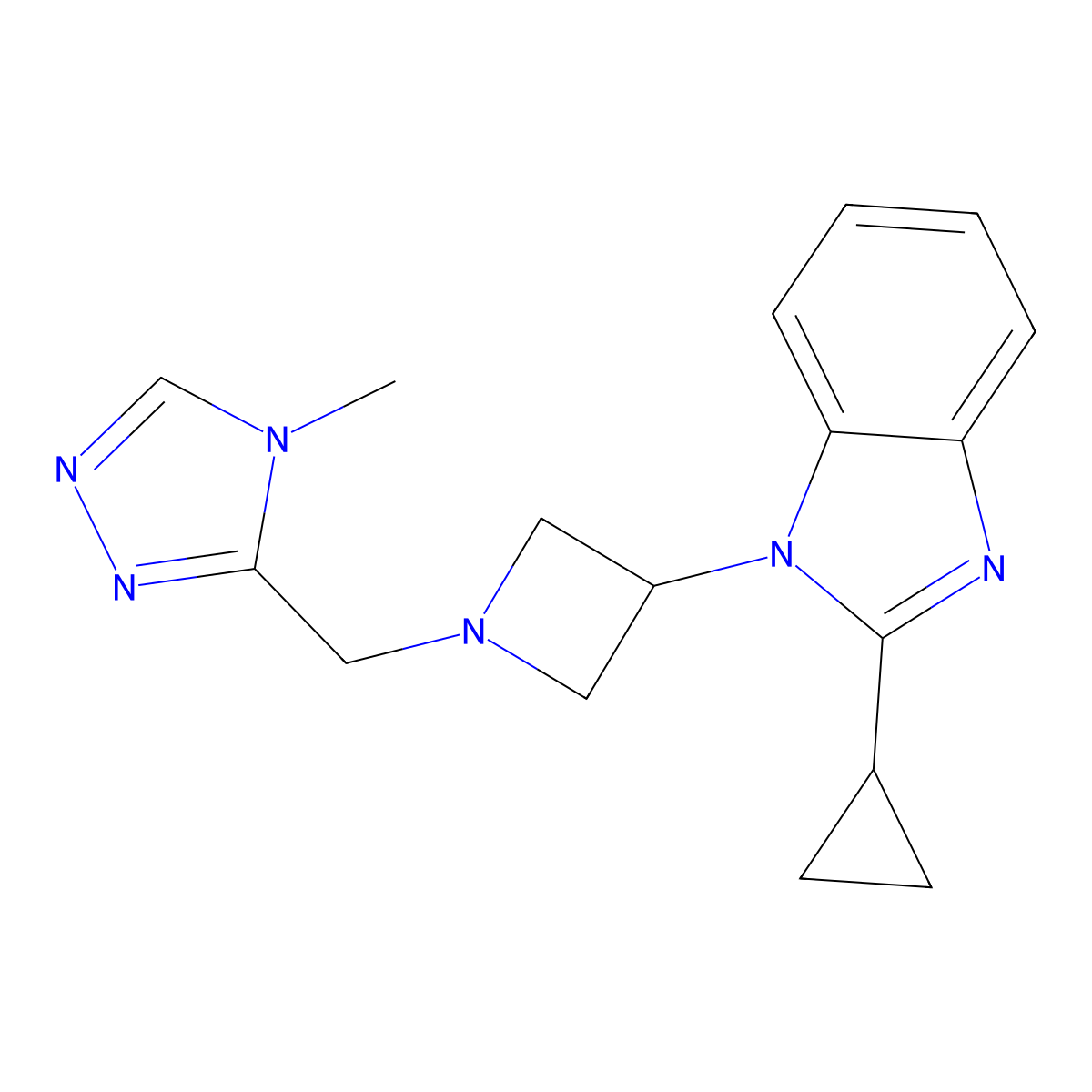 2-cyclopropyl-1-{1-[(4-methyl-4H-1,2,4-triazol-3-yl)methyl]azetidin-3-yl}-1H-1,3-benzodiazole molecular structure, CAS 2380088-56-0