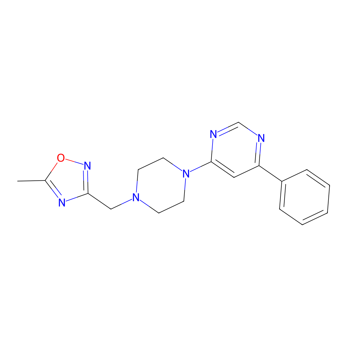 4-{4-[(5-Methyl-1,2,4-oxadiazol-3-yl)methyl]piperazin-1-yl}-6-phenylpyrimidine molecular structure, CAS 2380088-57-1