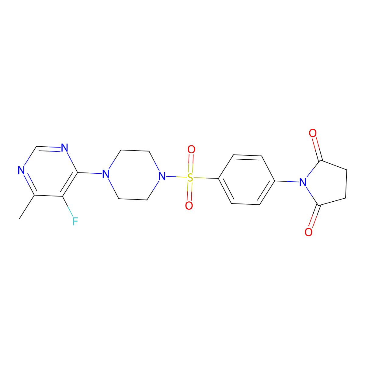 1-(4-{[4-(5-Fluoro-6-methylpyrimidin-4-yl)piperazin-1-yl]sulfonyl}phenyl)pyrrolidine-2,5-dione molecular structure, CAS 2380088-59-3