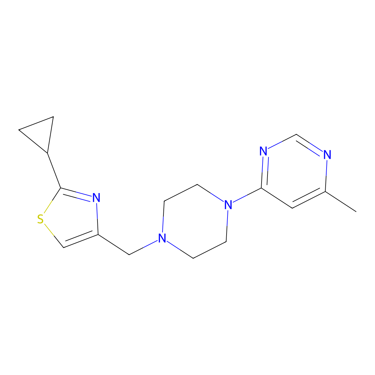 4-{4-[(2-Cyclopropyl-1,3-thiazol-4-yl)methyl]piperazin-1-yl}-6-methylpyrimidine molecular structure, CAS 2380088-65-1