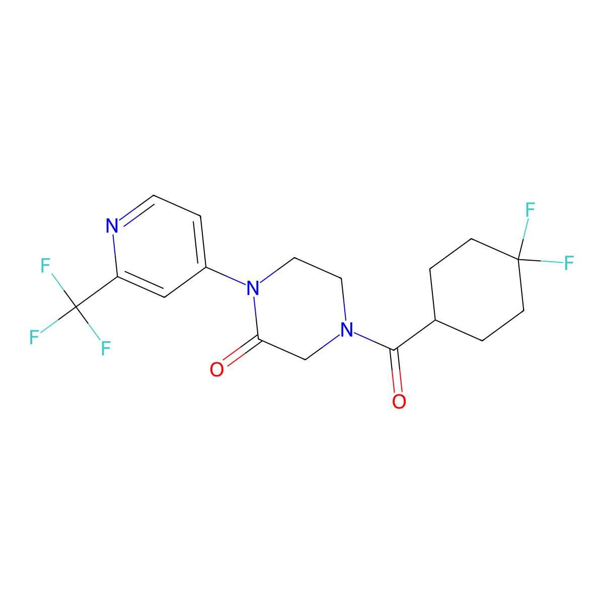 4-(4,4-Difluorocyclohexanecarbonyl)-1-[2-(trifluoromethyl)pyridin-4-yl]piperazin-2-one molecular structure, CAS 2380088-79-7