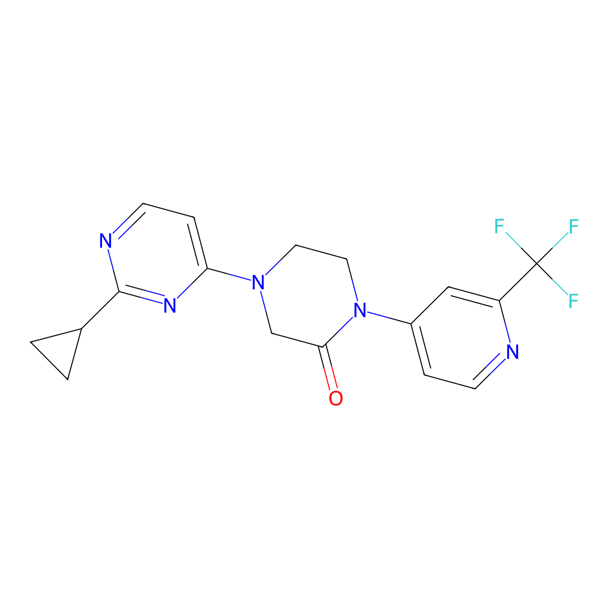 4-(2-Cyclopropylpyrimidin-4-yl)-1-[2-(trifluoromethyl)pyridin-4-yl]piperazin-2-one molecular structure, CAS 2380088-84-4