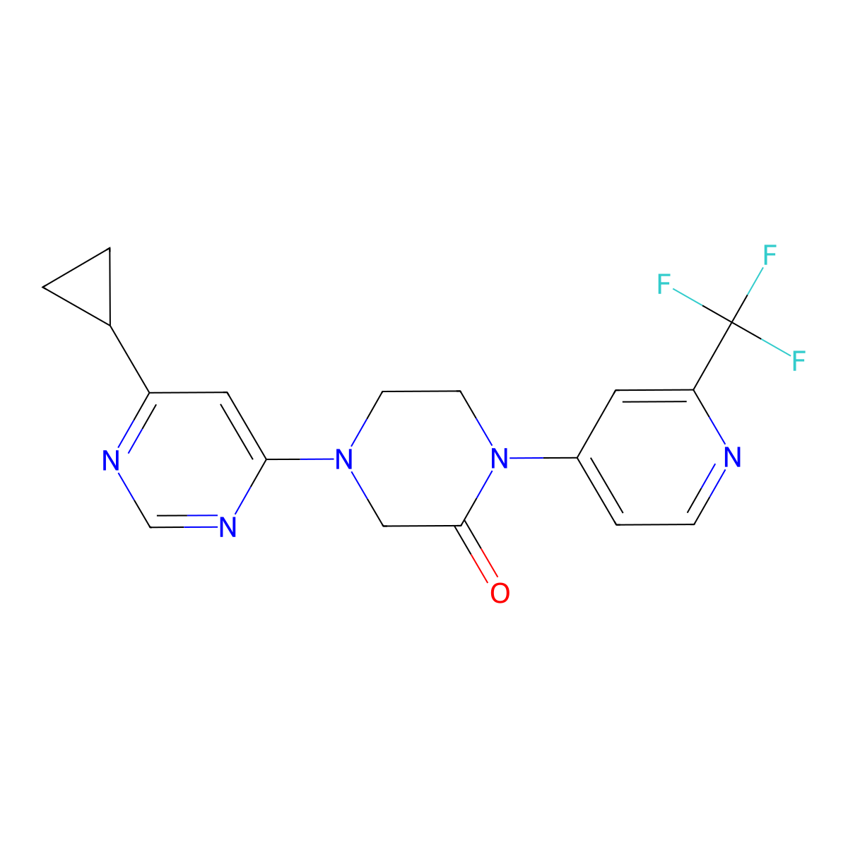 4-(6-Cyclopropylpyrimidin-4-yl)-1-[2-(trifluoromethyl)pyridin-4-yl]piperazin-2-one molecular structure, CAS 2380088-86-6