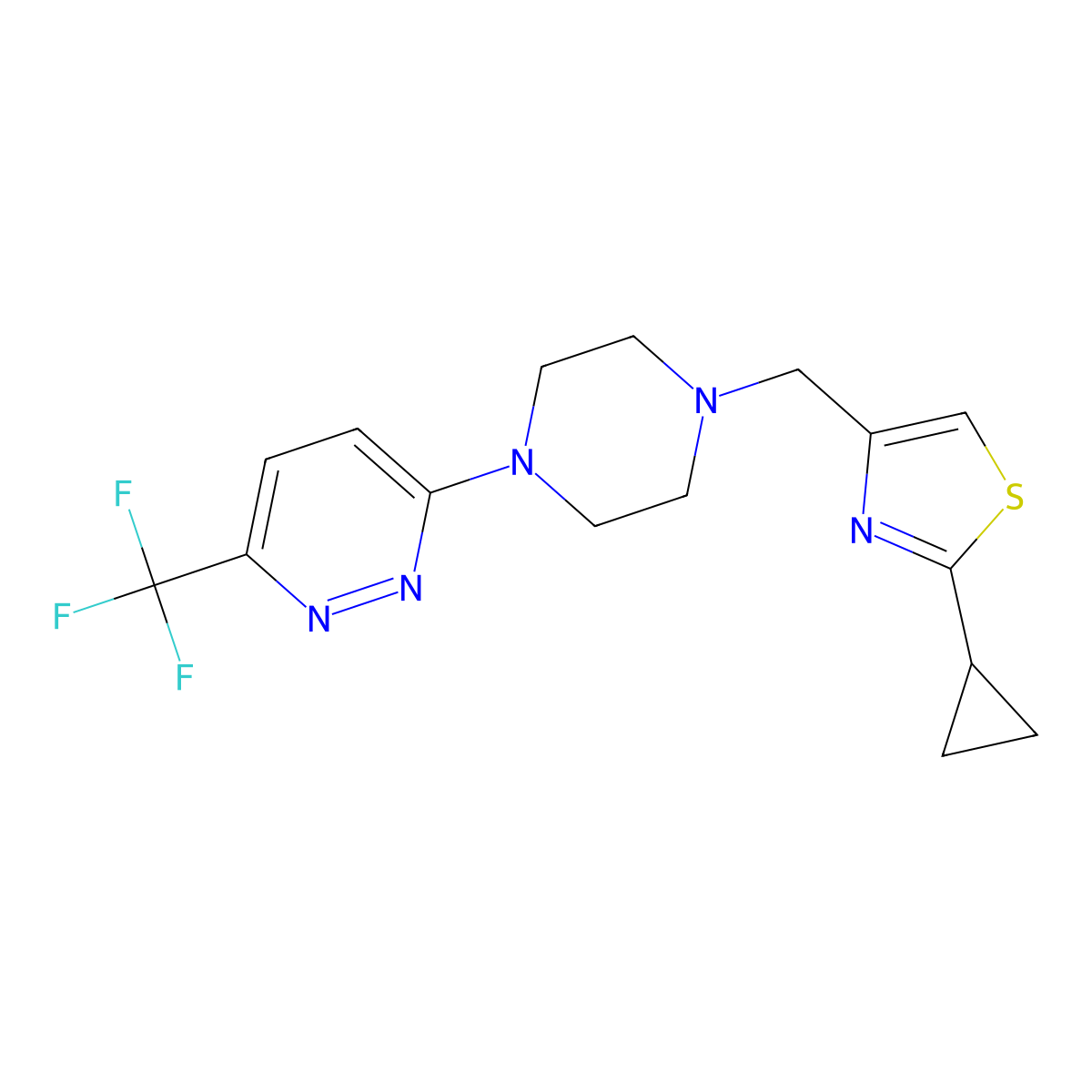 3-{4-[(2-Cyclopropyl-1,3-thiazol-4-yl)methyl]piperazin-1-yl}-6-(trifluoromethyl)pyridazine molecular structure, CAS 2380088-88-8