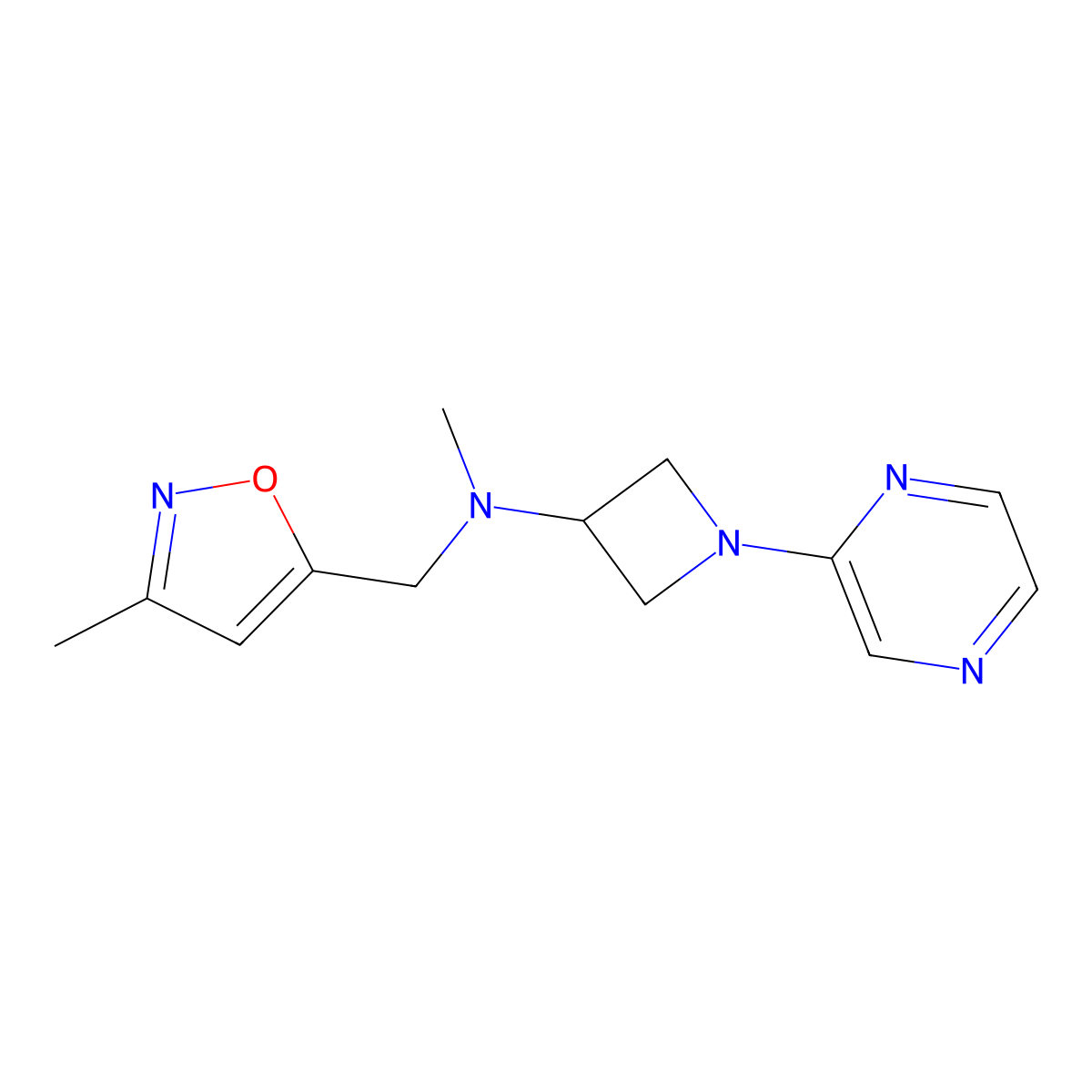 N-methyl-N-[(3-methyl-1,2-oxazol-5-yl)methyl]-1-(pyrazin-2-yl)azetidin-3-amine molecular structure, CAS 2380088-94-6
