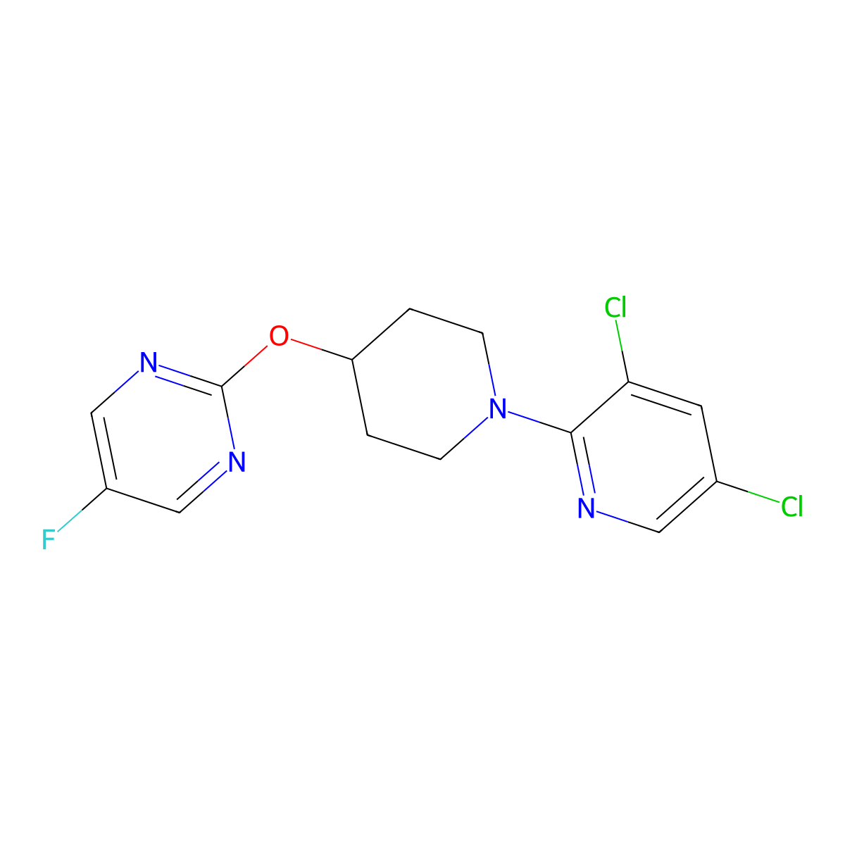 2-{[1-(3,5-Dichloropyridin-2-yl)piperidin-4-yl]oxy}-5-fluoropyrimidine molecular structure, CAS 2380088-95-7