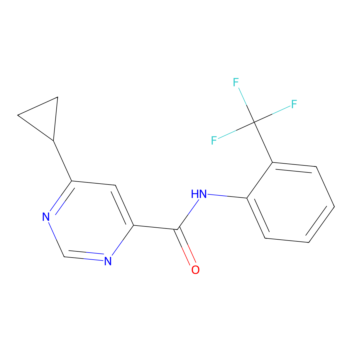6-Cyclopropyl-N-[2-(trifluoromethyl)phenyl]pyrimidine-4-carboxamide molecular structure, CAS 2380094-62-0