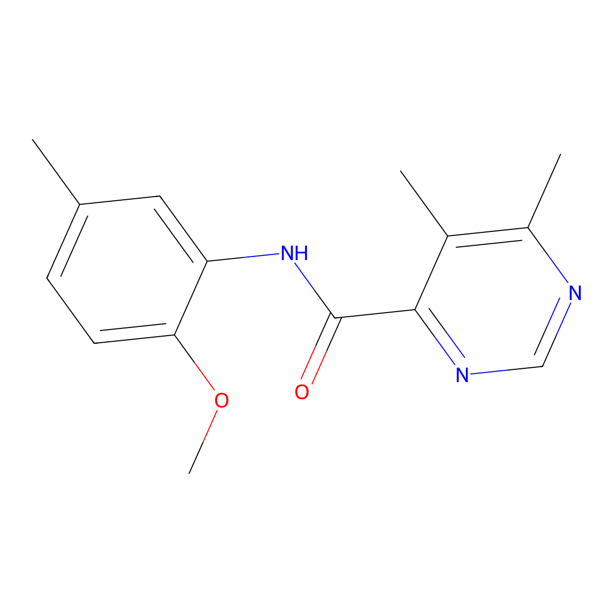 N-(2-Methoxy-5-methylphenyl)-5,6-dimethylpyrimidine-4-carboxamide molecular structure, CAS 2380094-64-2