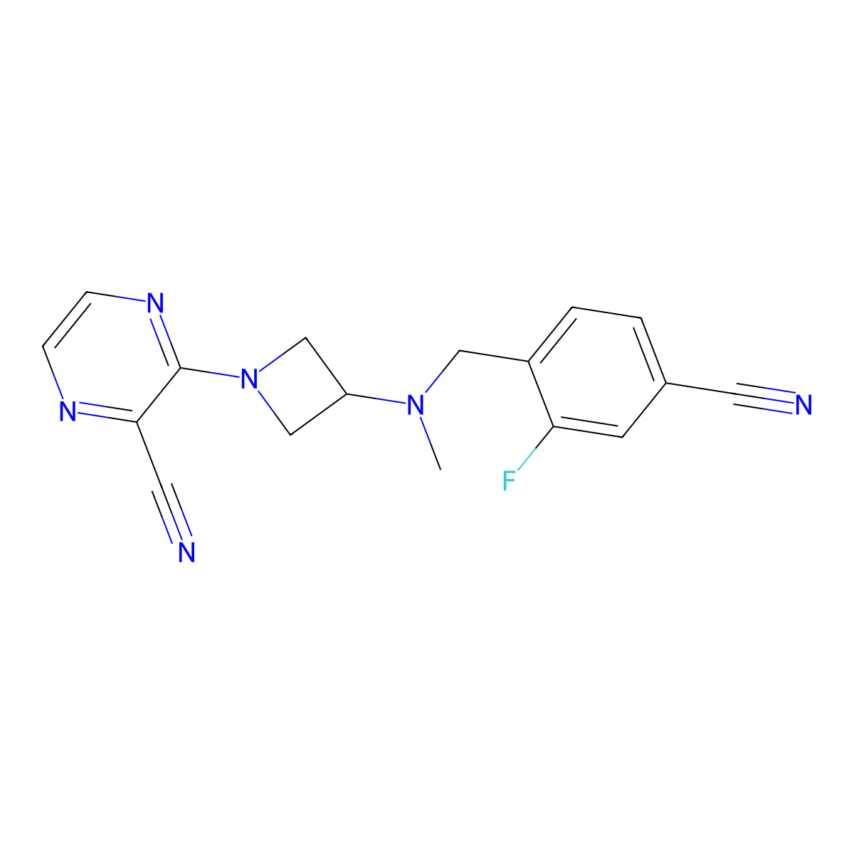 3-(3-{[(4-Cyano-2-fluorophenyl)methyl](methyl)amino}azetidin-1-yl)pyrazine-2-carbonitrile molecular structure, CAS 2380094-65-3