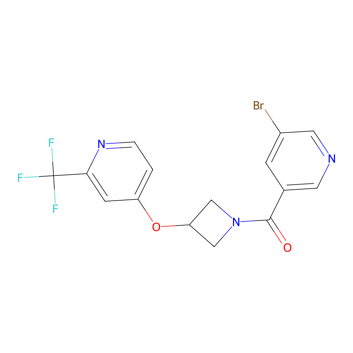 3-Bromo-5-(3-{[2-(trifluoromethyl)pyridin-4-yl]oxy}azetidine-1-carbonyl)pyridine molecular structure, CAS 2380094-66-4