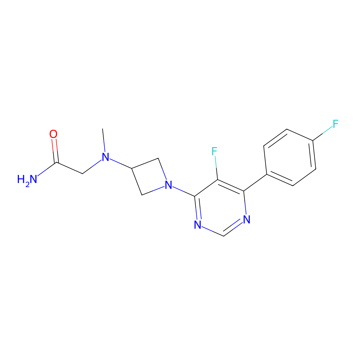 2-({1-[5-Fluoro-6-(4-fluorophenyl)pyrimidin-4-yl]azetidin-3-yl}(methyl)amino)acetamide molecular structure, CAS 2380094-71-1