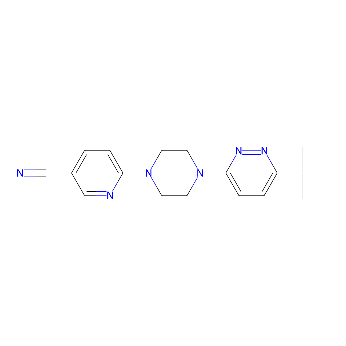 6-[4-(6-Tert-butylpyridazin-3-yl)piperazin-1-yl]pyridine-3-carbonitrile molecular structure, CAS 2380094-77-7