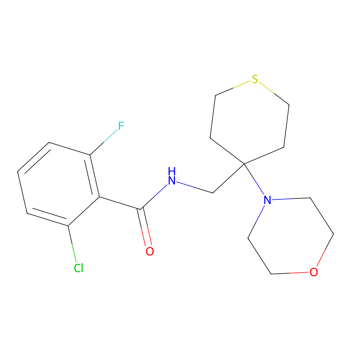 2-chloro-6-fluoro-N-{[4-(morpholin-4-yl)thian-4-yl]methyl}benzamide molecular structure, CAS 2380094-81-3