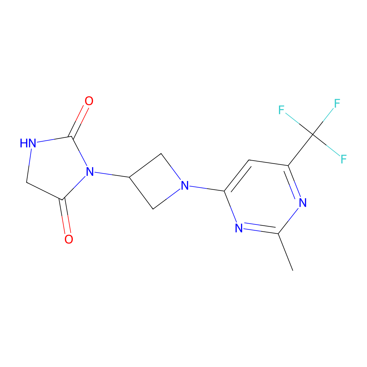 3-{1-[2-Methyl-6-(trifluoromethyl)pyrimidin-4-yl]azetidin-3-yl}imidazolidine-2,4-dione molecular structure, CAS 2380094-84-6