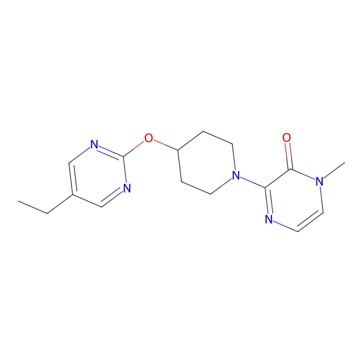 3-{4-[(5-Ethylpyrimidin-2-yl)oxy]piperidin-1-yl}-1-methyl-1,2-dihydropyrazin-2-one molecular structure, CAS 2380094-85-7
