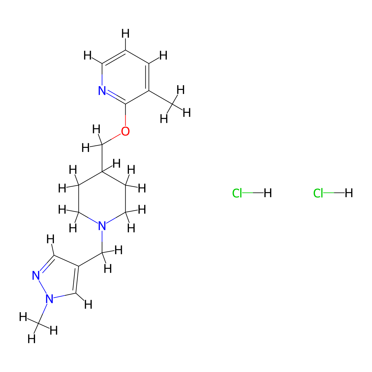 3-methyl-2-({1-[(1-methyl-1H-pyrazol-4-yl)methyl]piperidin-4-yl}methoxy)pyridine dihydrochloride molecular structure, CAS 2380094-89-1